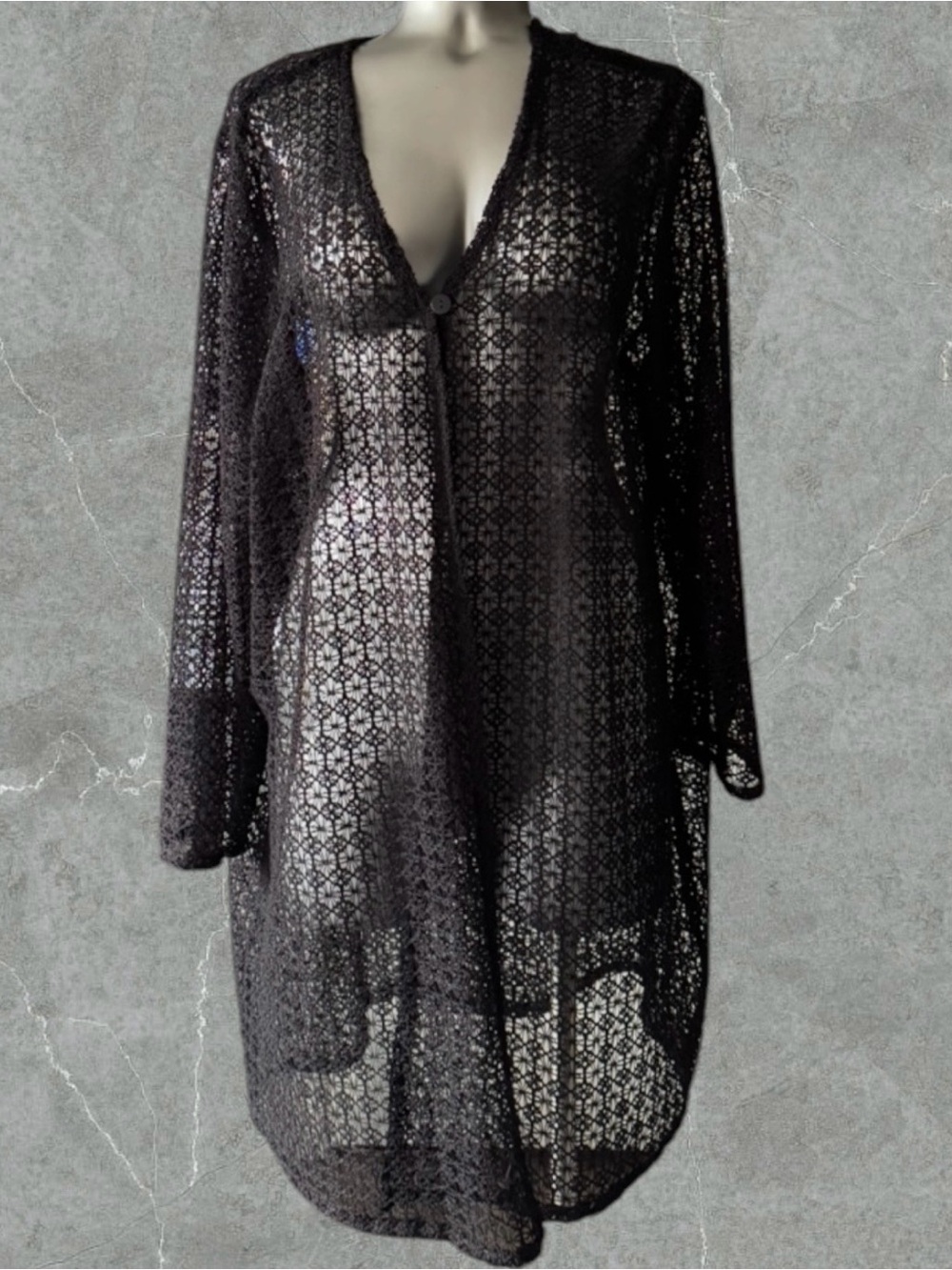 $10 Add-on | Black Crochet Long-Sleeve Cover-Up